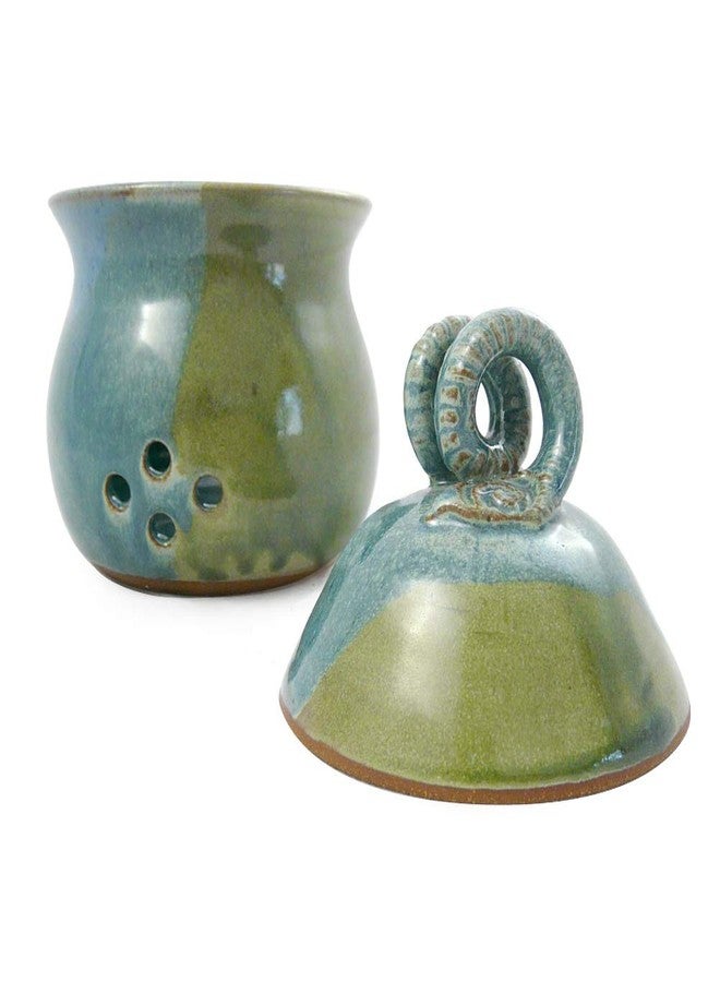 Modern Artisans مرطبان لحفظ الثوم مصنوع من الخزف الحجري الأمريكي من قبل حرفيين معاصرين، مزين بنقشة زيتون. - Image 3