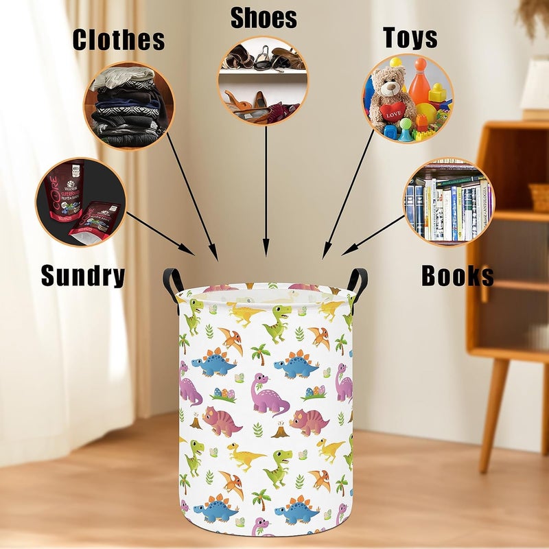 LANGYASHAN Dinosaur Laundry Basket Canvas Fabric Collapsible Organizer Basket for Storage Bin Toy Bins Gift Baskets Bedroom Clothes Children Nursery Hamper (Cute Dinosaur) - Image 4