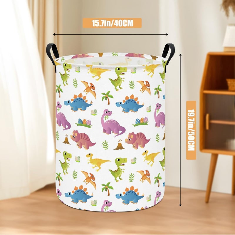 LANGYASHAN Dinosaur Laundry Basket Canvas Fabric Collapsible Organizer Basket for Storage Bin Toy Bins Gift Baskets Bedroom Clothes Children Nursery Hamper (Cute Dinosaur) - Image 2