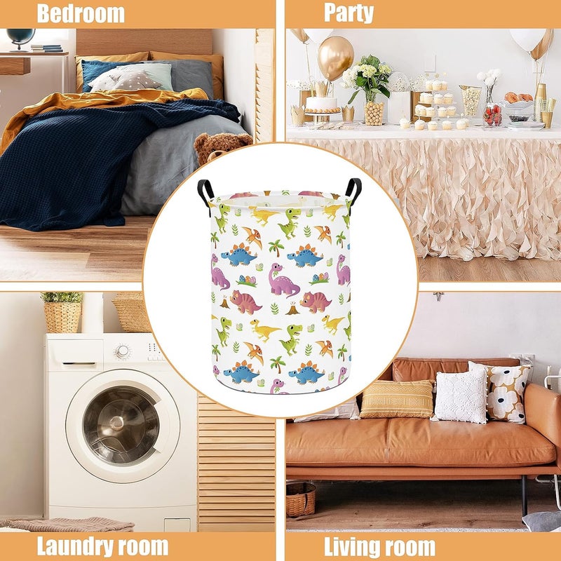 LANGYASHAN Dinosaur Laundry Basket Canvas Fabric Collapsible Organizer Basket for Storage Bin Toy Bins Gift Baskets Bedroom Clothes Children Nursery Hamper (Cute Dinosaur) - Image 3