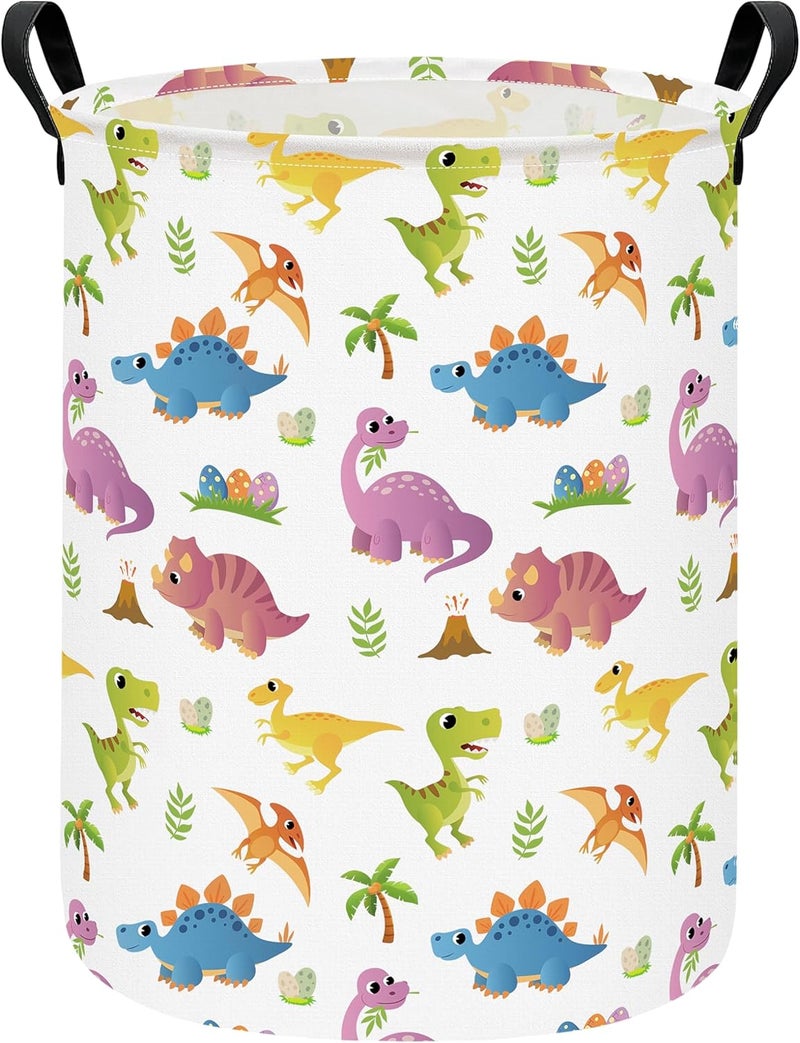 LANGYASHAN Dinosaur Laundry Basket Canvas Fabric Collapsible Organizer Basket for Storage Bin Toy Bins Gift Baskets Bedroom Clothes Children Nursery Hamper (Cute Dinosaur) - Image 1