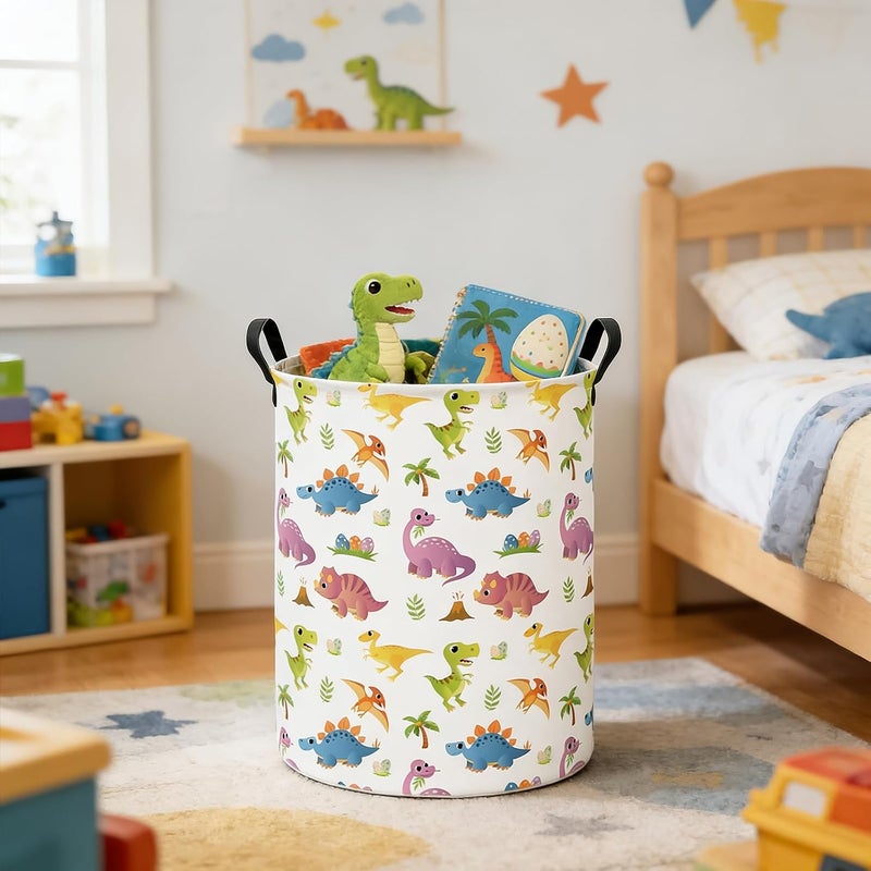 LANGYASHAN Dinosaur Laundry Basket Canvas Fabric Collapsible Organizer Basket for Storage Bin Toy Bins Gift Baskets Bedroom Clothes Children Nursery Hamper (Cute Dinosaur) - Image 5