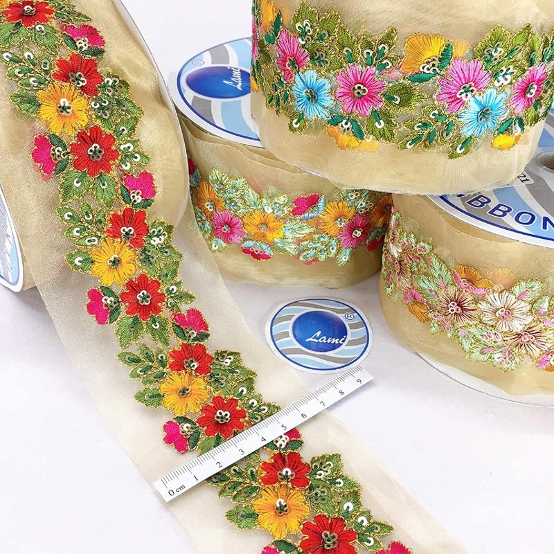 Lami 9 Meters Parsi Embroidery Border, Resham Multicolor, Designer Saree Lace, Wedding Dulhan Blouse, Bridal Lehenga, Dupatta, Suit, Anarkali Border, Indian Trims Fashion Lace (Sky Blue) - Image 3