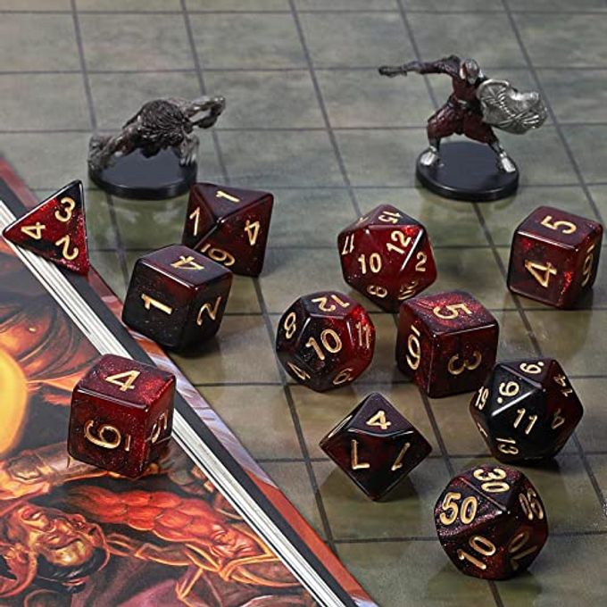 rayihni Polyhedral Dice Set DND Role Playing Dice for Dungeons and Dragons RPG Table Games, Red & Black/Green& Black, 22pcs - Image 3
