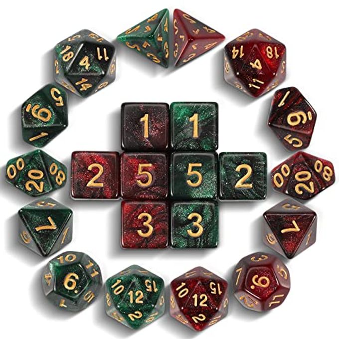 rayihni Polyhedral Dice Set DND Role Playing Dice for Dungeons and Dragons RPG Table Games, Red & Black/Green& Black, 22pcs - Image 4