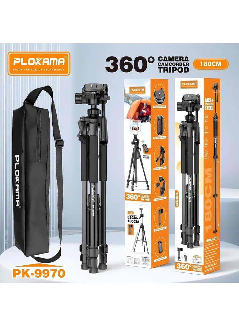 بلوكاما حامل ثلاثي القوائم (Tripod) للكاميرات PK- 9970 يدور بزاوية 360 درجة ويصل ارتفاعه إلى 180 سم مثالي لجلسات التصوير الاحترافي وصنّاع المحتوى، ومتوافق مع الهواتف المحمولة والكاميرات، ومزود بتقنية البلوتوث - Image 1