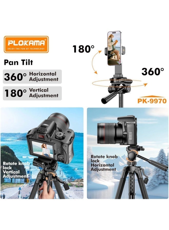 بلوكاما حامل ثلاثي القوائم (Tripod) للكاميرات PK- 9970 يدور بزاوية 360 درجة ويصل ارتفاعه إلى 180 سم مثالي لجلسات التصوير الاحترافي وصنّاع المحتوى، ومتوافق مع الهواتف المحمولة والكاميرات، ومزود بتقنية البلوتوث - Image 2
