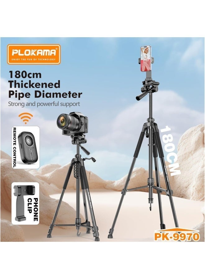 بلوكاما حامل ثلاثي القوائم (Tripod) للكاميرات PK- 9970 يدور بزاوية 360 درجة ويصل ارتفاعه إلى 180 سم مثالي لجلسات التصوير الاحترافي وصنّاع المحتوى، ومتوافق مع الهواتف المحمولة والكاميرات، ومزود بتقنية البلوتوث - Image 5