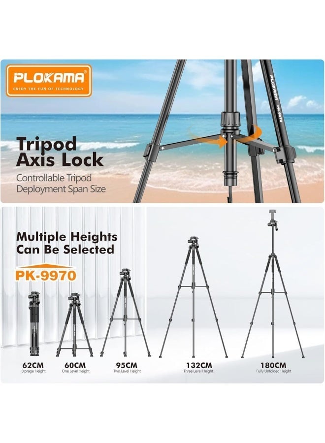 بلوكاما حامل ثلاثي القوائم (Tripod) للكاميرات PK- 9970 يدور بزاوية 360 درجة ويصل ارتفاعه إلى 180 سم مثالي لجلسات التصوير الاحترافي وصنّاع المحتوى، ومتوافق مع الهواتف المحمولة والكاميرات، ومزود بتقنية البلوتوث - Image 4