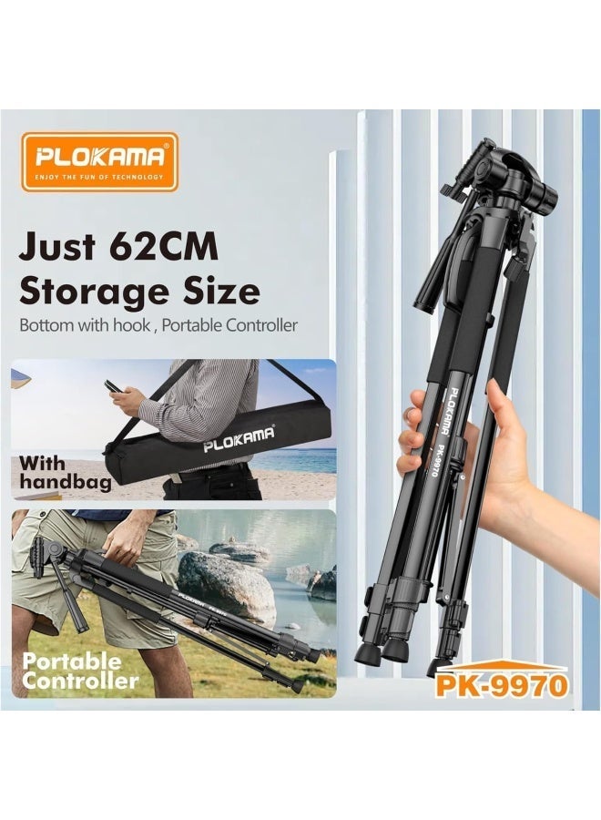 بلوكاما حامل ثلاثي القوائم (Tripod) للكاميرات PK- 9970 يدور بزاوية 360 درجة ويصل ارتفاعه إلى 180 سم مثالي لجلسات التصوير الاحترافي وصنّاع المحتوى، ومتوافق مع الهواتف المحمولة والكاميرات، ومزود بتقنية البلوتوث - Image 3