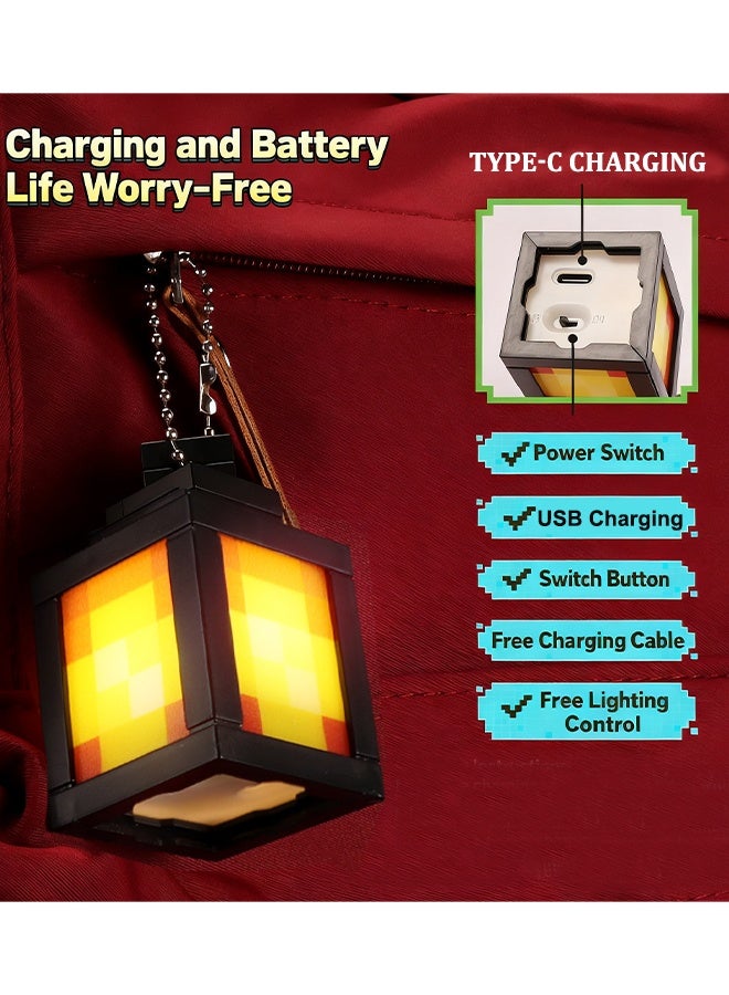 ماين كرافت مصباح LED محمول قابل للشحن بحجم صغير بحجم مفاتيح مخصص للعبة ماينكرافت، مناسب للاعبين، غرفة نوم الأطفال، ديكور المكتب، وإكسسوار الحقيبة (أصفر) - Image 2