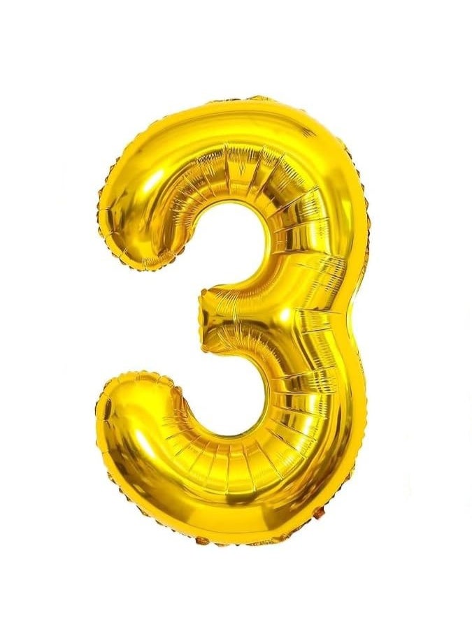 Generic 32 Inch Number 3 Foil Balloon – Gold, 1 Pc | Self-Sealing & Reusable, Inflate with Helium or Air | Birthday & Event Decoration - Image 1