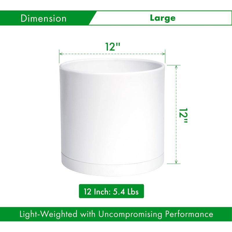D'vine Dev 12 Inch Plastic Planter Pots for Plant Pot with Drainage Hole and Seamless Saucers, White Color, 74-X-A-3 - Image 2