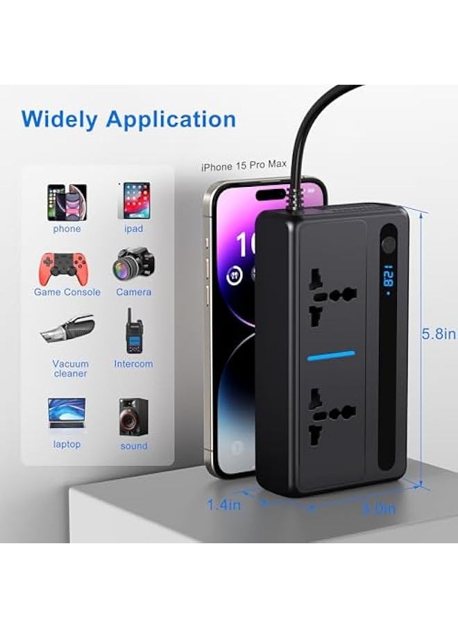 Starwell 200W Car Power Inverter, DC 12V/24V to 220V Car Inverter with 2 USB and 2 Type C Ports, Charger Adapter Car Plug Converter with Switch and Current LED Screen, Suitable for Cars, SUV & Truck  - Image 5