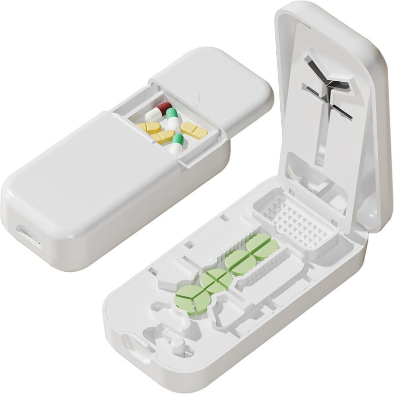 Precision Pill Cutter: White, Multi Angle Adjustable, Centering Guide - Accurate Cutting, With Storage Compartment For Medication Handling, Tablet Splitting Tool - Image 1