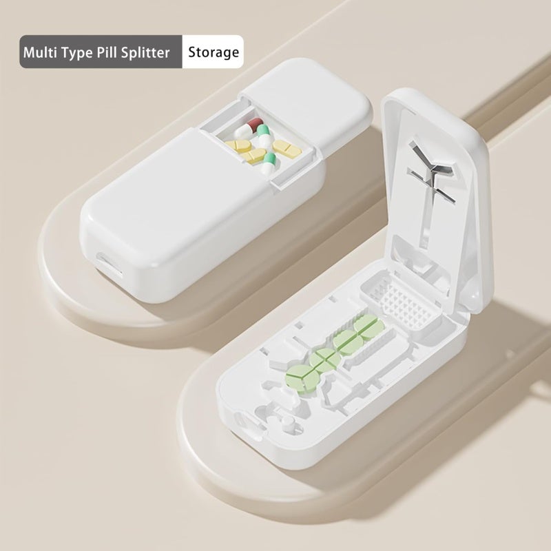 Precision Pill Cutter: White, Multi Angle Adjustable, Centering Guide - Accurate Cutting, With Storage Compartment For Medication Handling, Tablet Splitting Tool - Image 3