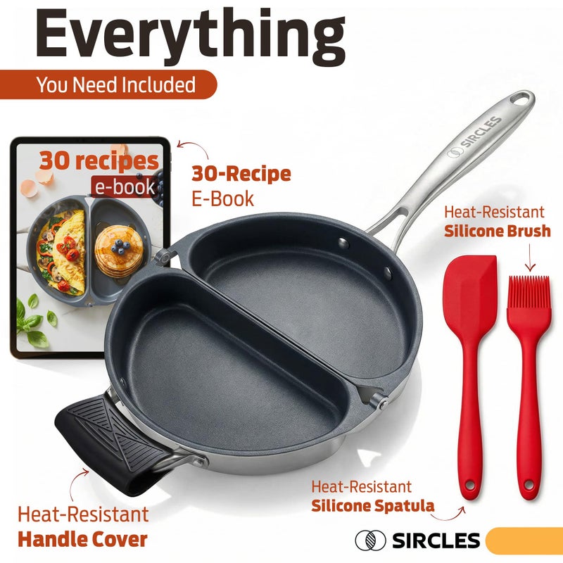 SIRCLES Omelette Pan Double Sided Non Stick Omelette Maker, 3004 Aluminum, Induction Compatible, Dishwasher Safe, PFOA Free, Flip Lock Egg Pan with Spatula & Recipe eBook, Omelette Makers - Image 3