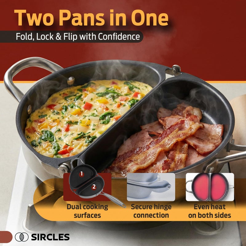 SIRCLES Omelette Pan Double Sided Non Stick Omelette Maker, 3004 Aluminum, Induction Compatible, Dishwasher Safe, PFOA Free, Flip Lock Egg Pan with Spatula & Recipe eBook, Omelette Makers - Image 2