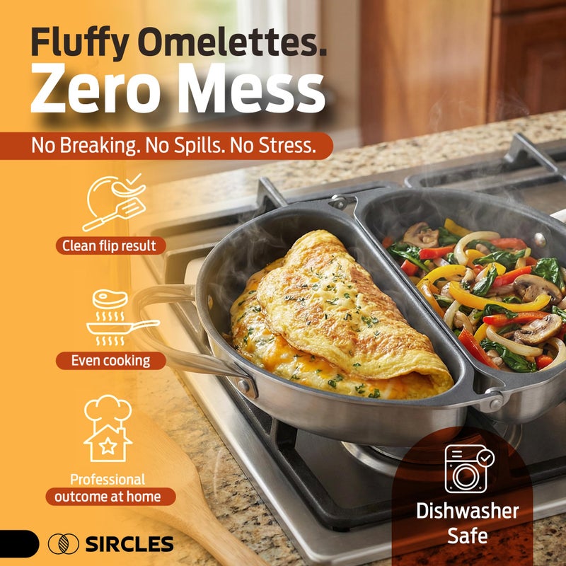 SIRCLES Omelette Pan Double Sided Non Stick Omelette Maker, 3004 Aluminum, Induction Compatible, Dishwasher Safe, PFOA Free, Flip Lock Egg Pan with Spatula & Recipe eBook, Omelette Makers - Image 4
