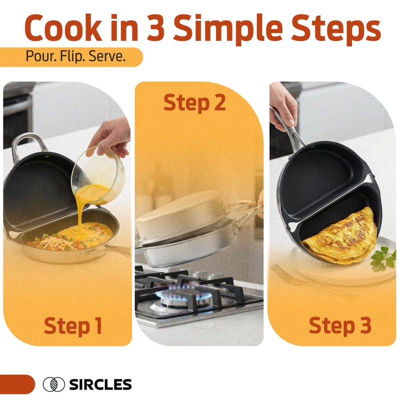 SIRCLES Omelette Pan Double Sided Non Stick Omelette Maker, 3004 Aluminum, Induction Compatible, Dishwasher Safe, PFOA Free, Flip Lock Egg Pan with Spatula & Recipe eBook, Omelette Makers - Image 5