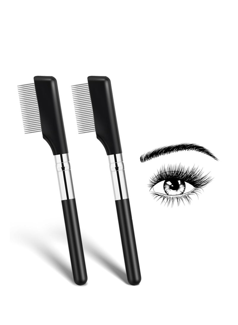 Sliverdew Small Eyelash Comb, 2 Pack Metal Eyelash Brush Eyelash Separator Tool Eyebrow Brush Grooming Eye Lash Separator Grooming Brushes Eyebrow Comb with Metal Teeth Eye Makeup Tool for Women (Short Handle)  - Image 1