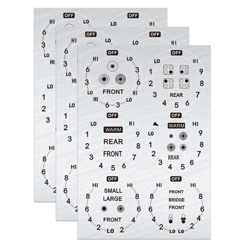 Hileapx Stove Dials Stickers, Stovetop Knob Symbols Decals for Replacement, Adhesive Stickers for Top Burner Control Dial, Range Oven, Gas Stove Knob Burner Identification, Black Symbols on Silver Background - Image 1