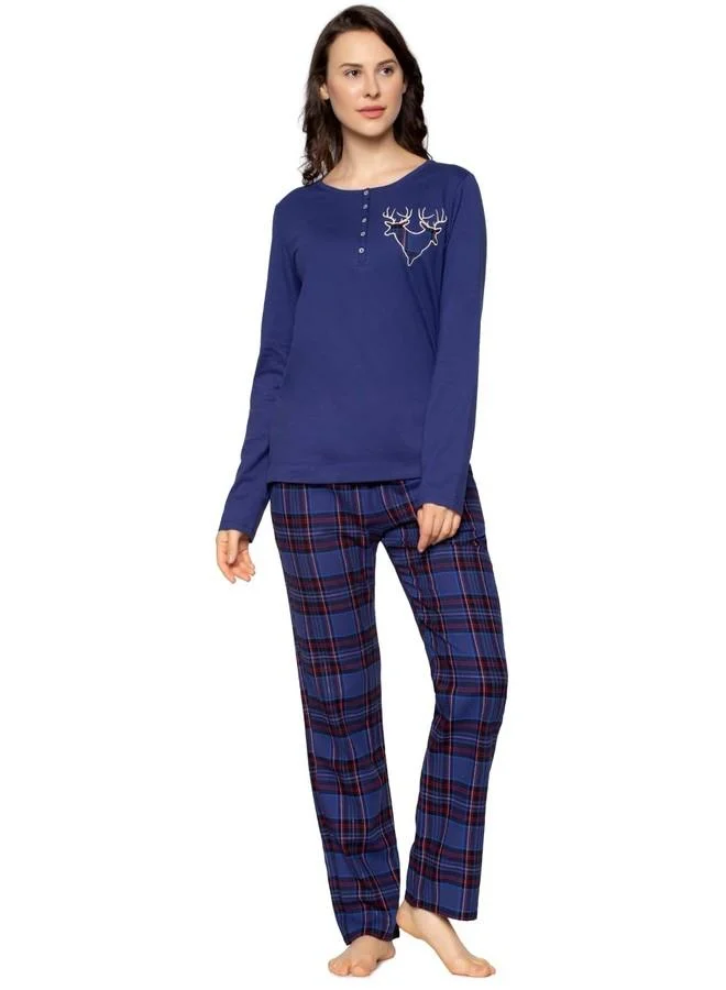 Triumph Triumph 100% Organic Cotton Full Sleeve Top and Trouser Homewear Set Sapphire Blue