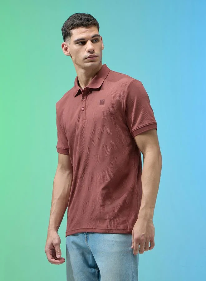 Technosport Brown Technosport Men Jacquard Slim Fit Polo for Men | Best Price UAE