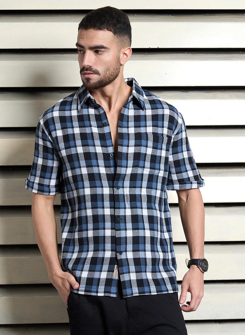 هاي ستار قميص وافل متعدد الألوان مريح للرجال بنصف كم وعصري - Image 1