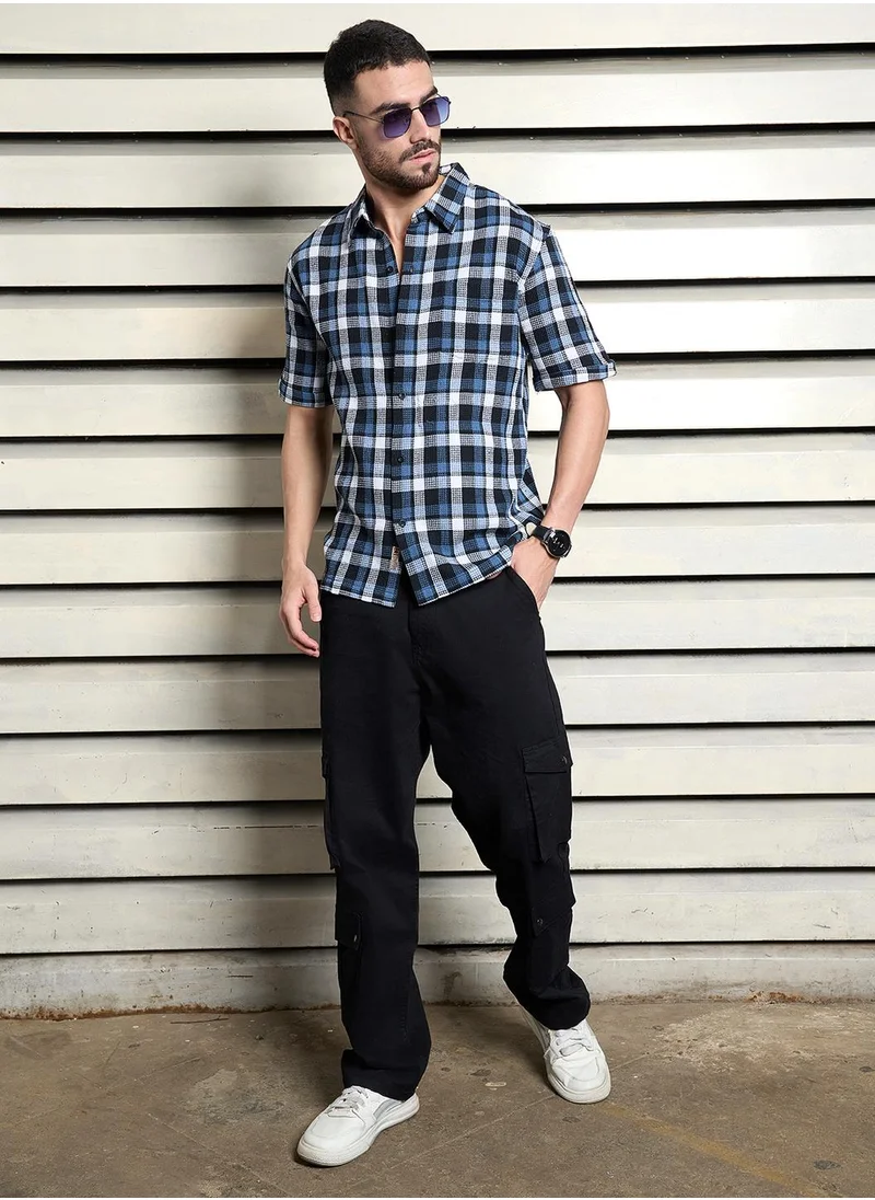 HIGH STAR Relaxed Multicolor Waffle Shirt for Men, Half Sleeve and Trendy