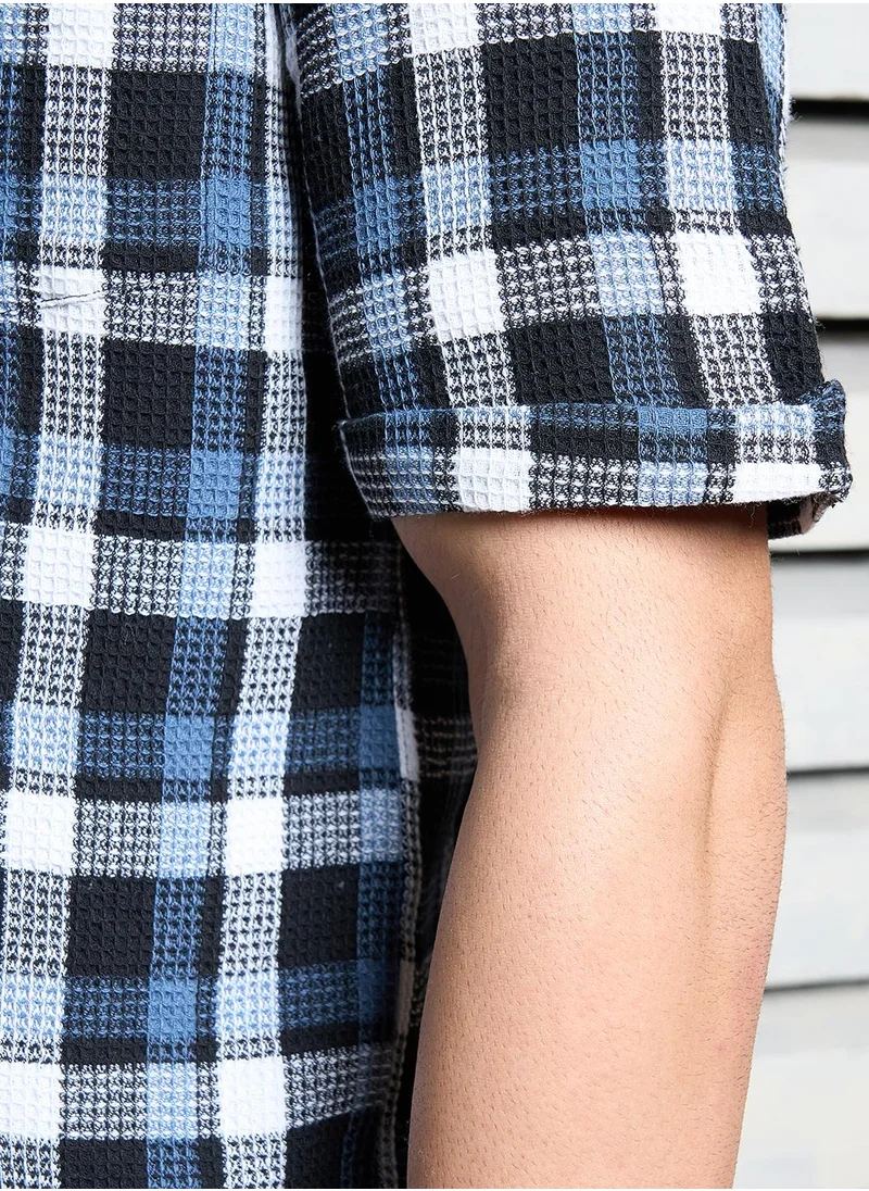HIGH STAR Relaxed Multicolor Waffle Shirt for Men, Half Sleeve and Trendy