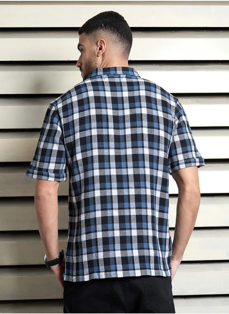 HIGH STAR Relaxed Multicolor Waffle Shirt for Men, Half Sleeve and Trendy