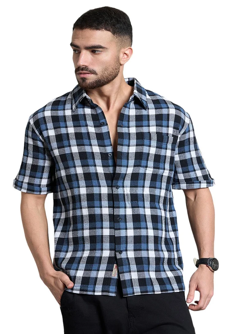 HIGH STAR Relaxed Multicolor Waffle Shirt for Men, Half Sleeve and Trendy