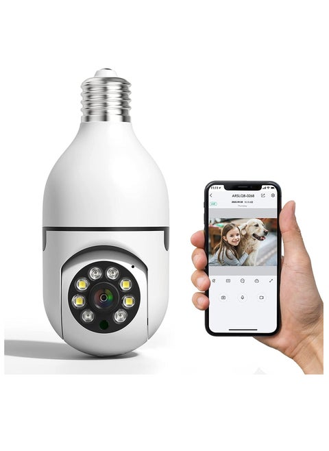 Light Bulb Security Camera, E27 Wireless WiFi Outdoor Security Camera, 1080P 2.4GHz WiFi Smart Home Surveillance Cam 355 Degree with Two-Way Audio, Night Vision, Motion Detection, Work with Alexa