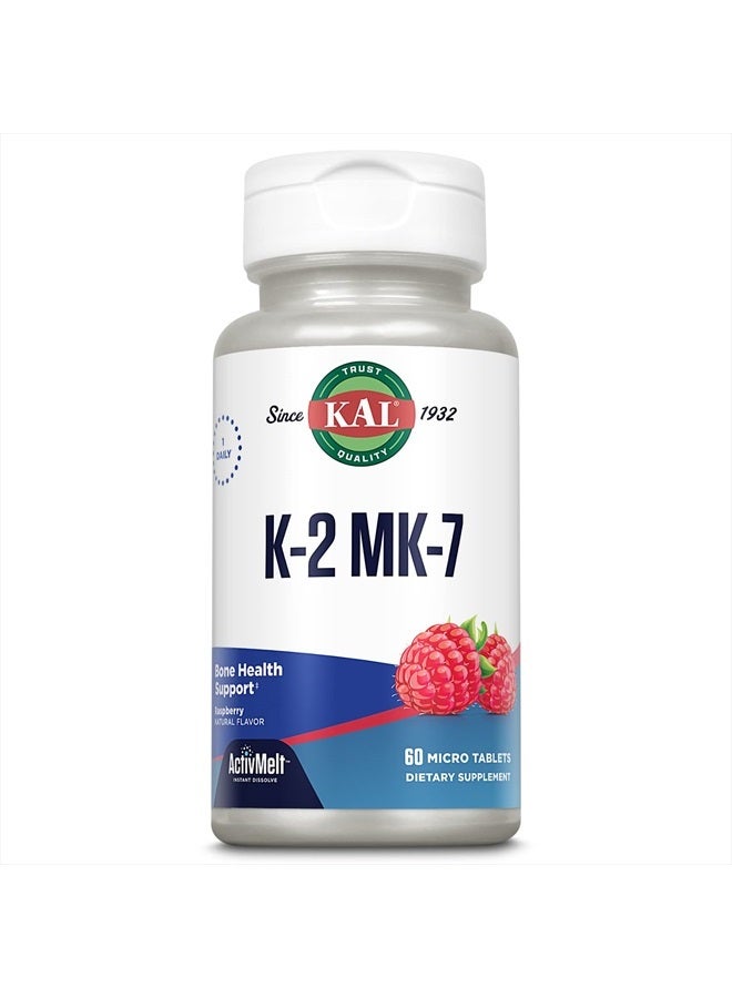 KAL Vitamin K2 MK7 ActivMelt 100 mcg, Vitamin K Supplement as Superior K2 MK7, Bone Health, Heart and Artery Health Support, Natural Raspberry Flavor, Vegan, Gluten Free, 60 Servings, 60 Micro Tablets - Image 1