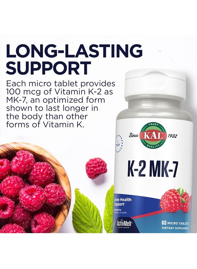 KAL Vitamin K2 MK7 ActivMelt 100 mcg, Vitamin K Supplement as Superior K2 MK7, Bone Health, Heart and Artery Health Support, Natural Raspberry Flavor, Vegan, Gluten Free, 60 Servings, 60 Micro Tablets - Image 5