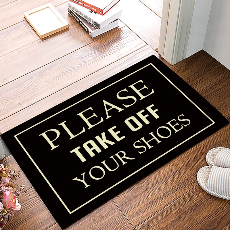 LBDecor LBDecor Entrance Door Mat Funny Quotes Low Profile Decor Doormat Please Take Off Your Shoes NonSlip Carpet Rugs with Felt Decorative for HomeIndoorOutdoor  16 x 24W x L