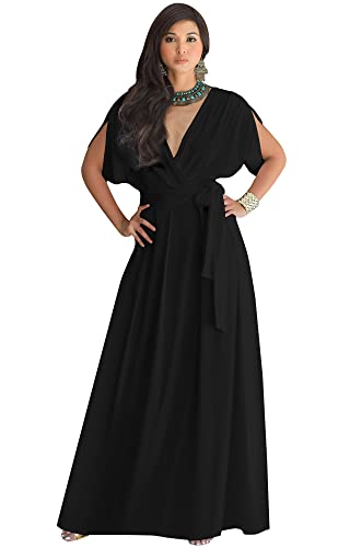 KOH KOH Plus Size Womens Long Formal Short Sleeve Cocktail Flowy V-Neck Casual Bridesmaid Wedding Party Guest Evening Cute Maternity Work Gown Gowns Maxi Dress Dresses, Black 3XL 22-24 - Image 1