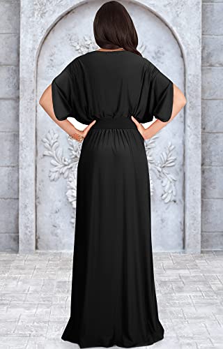 KOH KOH Plus Size Womens Long Formal Short Sleeve Cocktail Flowy V-Neck Casual Bridesmaid Wedding Party Guest Evening Cute Maternity Work Gown Gowns Maxi Dress Dresses, Black 3XL 22-24 - Image 5