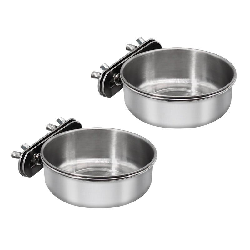 DVHEY 2 Pcs Small Bird Feeding Dish Cups,Parrot Food Bowl Cage with Clamp Holder Stainless Steel,Birdcage Coop Water Feeder for Cockatiel Parakeet Macaw Finches Lovebirds Small Animals (2 Pack, Small) - Image 1
