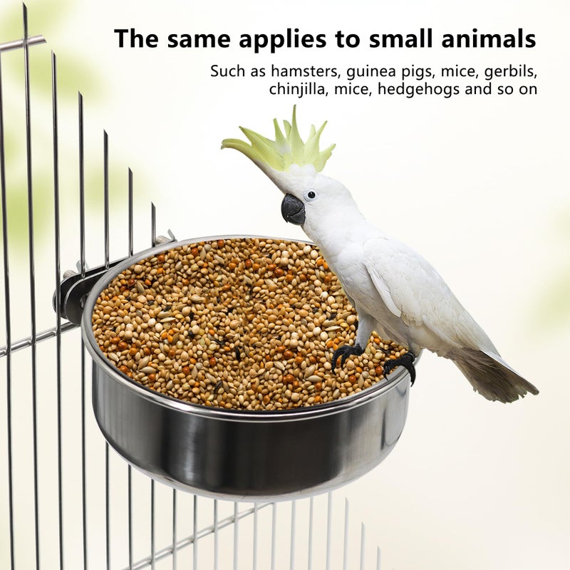 DVHEY 2 Pcs Small Bird Feeding Dish Cups,Parrot Food Bowl Cage with Clamp Holder Stainless Steel,Birdcage Coop Water Feeder for Cockatiel Parakeet Macaw Finches Lovebirds Small Animals (2 Pack, Small) - Image 3