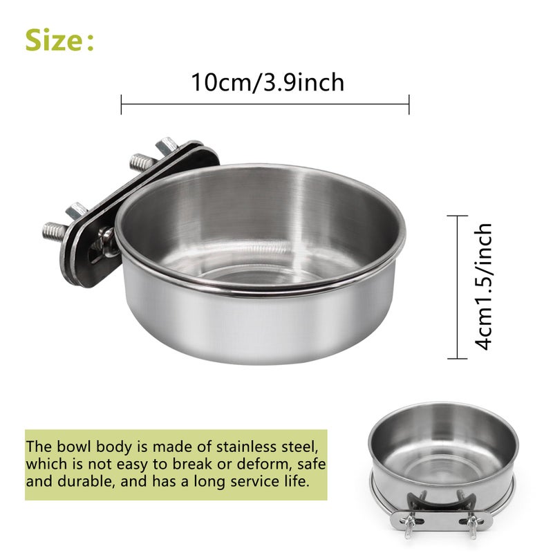 DVHEY 2 Pcs Small Bird Feeding Dish Cups,Parrot Food Bowl Cage with Clamp Holder Stainless Steel,Birdcage Coop Water Feeder for Cockatiel Parakeet Macaw Finches Lovebirds Small Animals (2 Pack, Small) - Image 2