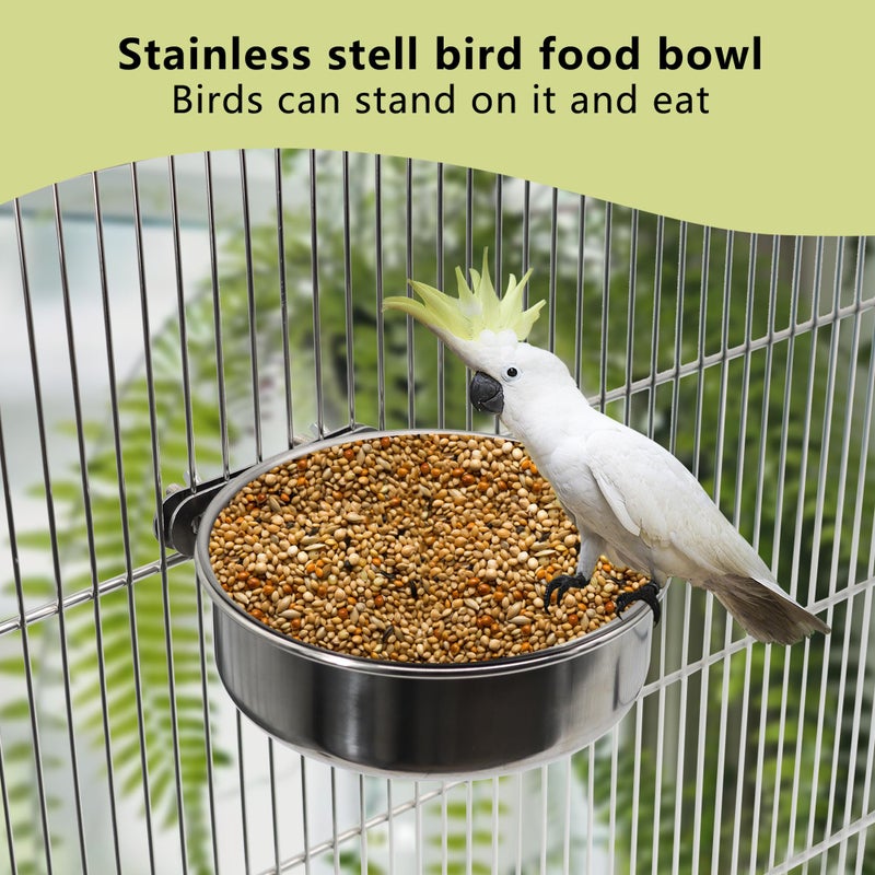 DVHEY 2 Pcs Small Bird Feeding Dish Cups,Parrot Food Bowl Cage with Clamp Holder Stainless Steel,Birdcage Coop Water Feeder for Cockatiel Parakeet Macaw Finches Lovebirds Small Animals (2 Pack, Small) - Image 5