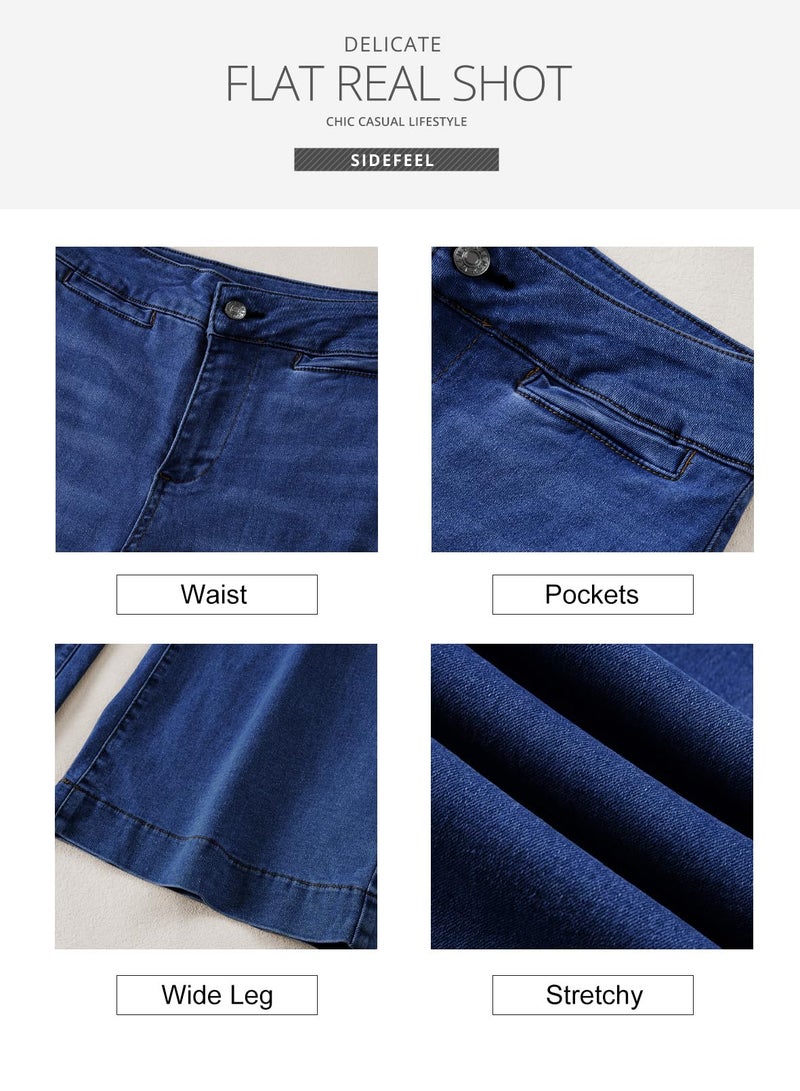 Sidefeel Women's High Waist Jeans Casual Loose Bootcut Jeans Bell Bottom Jeans with Pockets Dark Blue Size 8 - Image 4