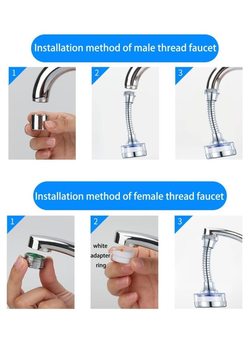 Fasola Faucet Water Filter Set, 360° Rotating Sink Water Filter Faucet, Bathroom Sink Filter with Extension Tube, Household Faucet Filter Tap Splash-Proof Faucet with 5Filter Elements for Home Kitchen - Image 3