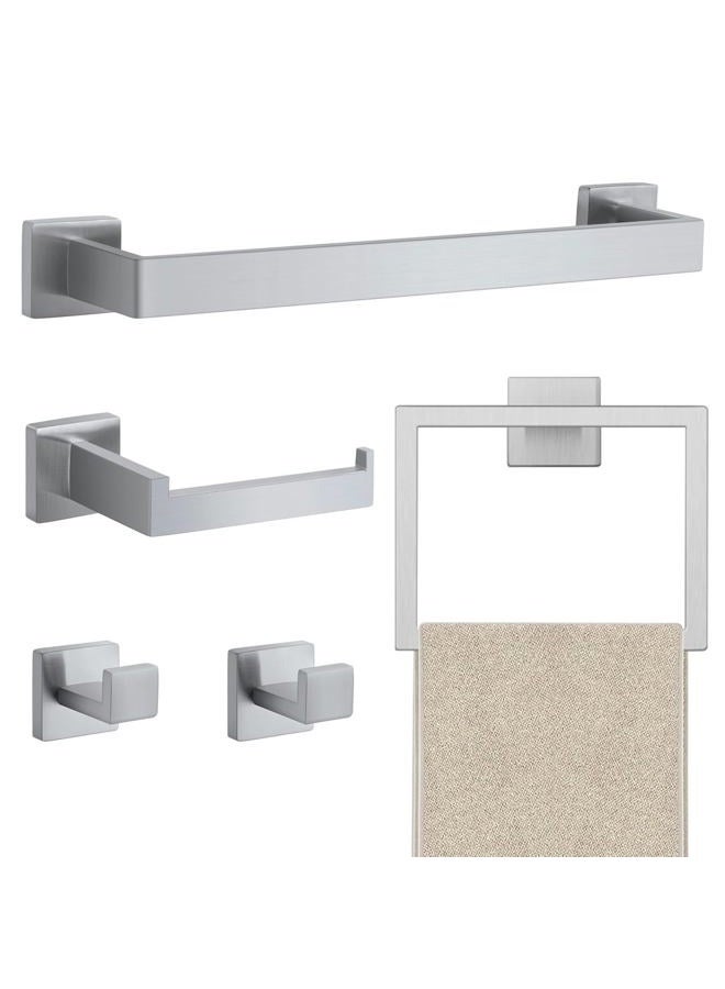 JOPOFI 5 Piece Bathroom Hardware Accessories Set - SUS304 Stainless Steel Bath Towel Bar Set, 15.7 Inch Bathroom Towel Holder, Towel Racks for Bathroom Wall Mounted - Brushed Nickel - Image 1