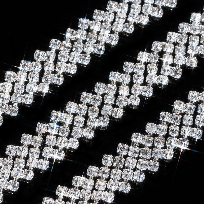 Meibite Bling Crystal Rhinestone Silver Base Trim Crystal Chain Applique Sewing Embellishments for DIY Dress Clothing Wedding Crafts Bridal Jewelry, 0.551 Inch Wide(1 Yard, Crystal) - Image 1