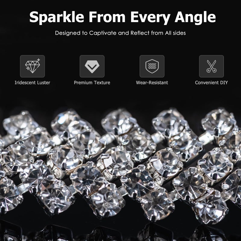 Meibite Bling Crystal Rhinestone Silver Base Trim Crystal Chain Applique Sewing Embellishments for DIY Dress Clothing Wedding Crafts Bridal Jewelry, 0.551 Inch Wide(1 Yard, Crystal) - Image 3