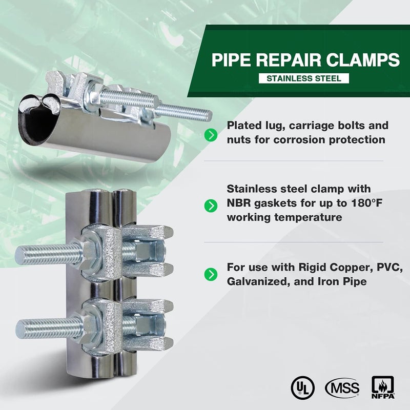 HIGHCRAFT 60075TTSD-5 Pipe Repair Clamp 3/4'', Double Bolt, 6” Long, Stainless Steel (5 Pack), Chrome - Image 3