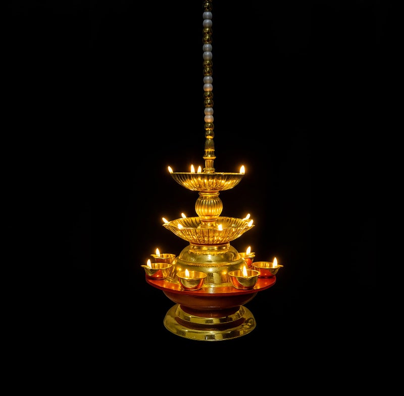 Nabhya Hanging Deep Double Step 3 Layer Electric Deepam Light Pooja Diya Rice LED Light Mandir for Home Temple Decor Electric Diya (19 Deep, Pack of 1) - Image 1